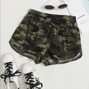 Camo Print Tie Front Shorts